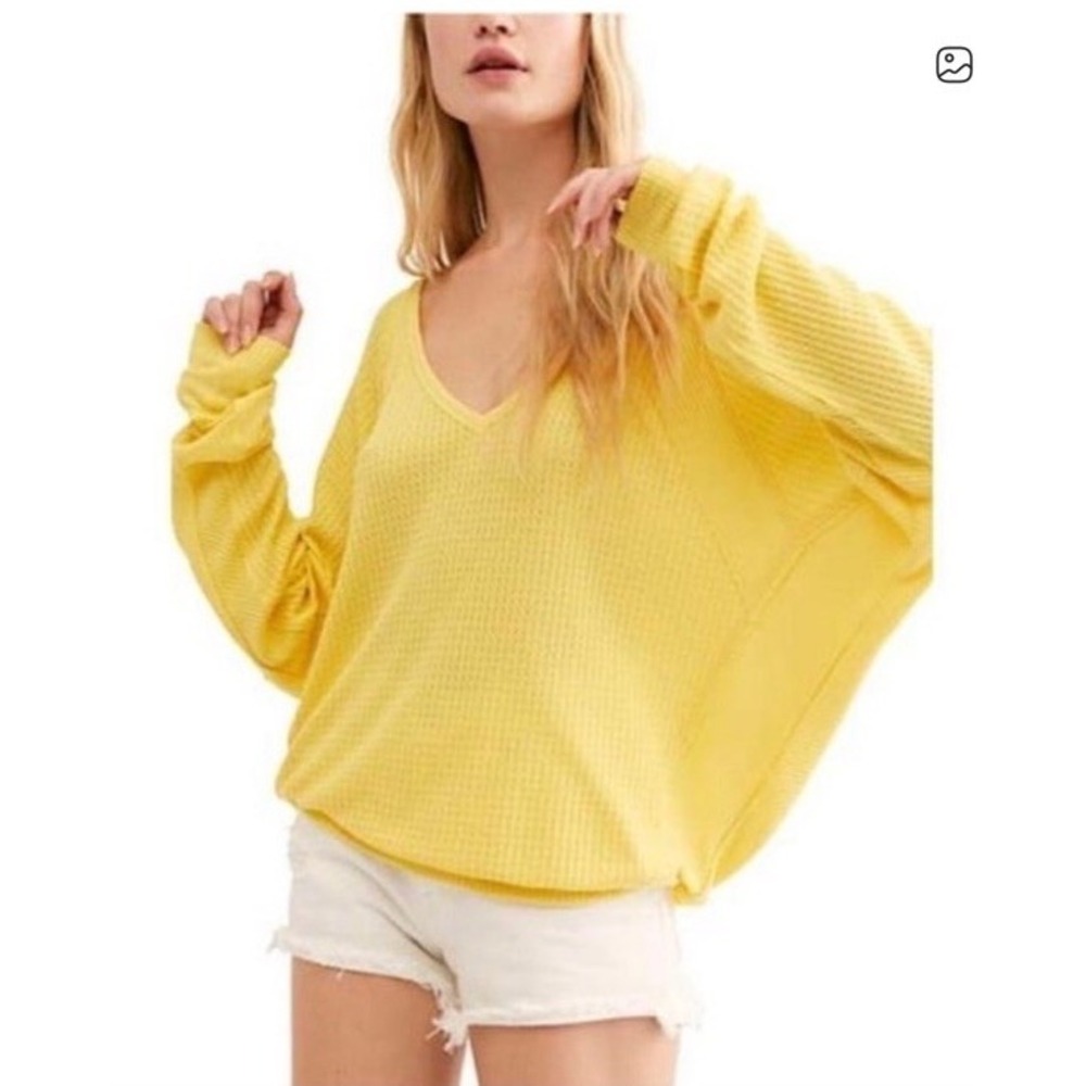 We The Free People Santa Clara Thermal Top Oversized Butter Yellow Sun Dolman M